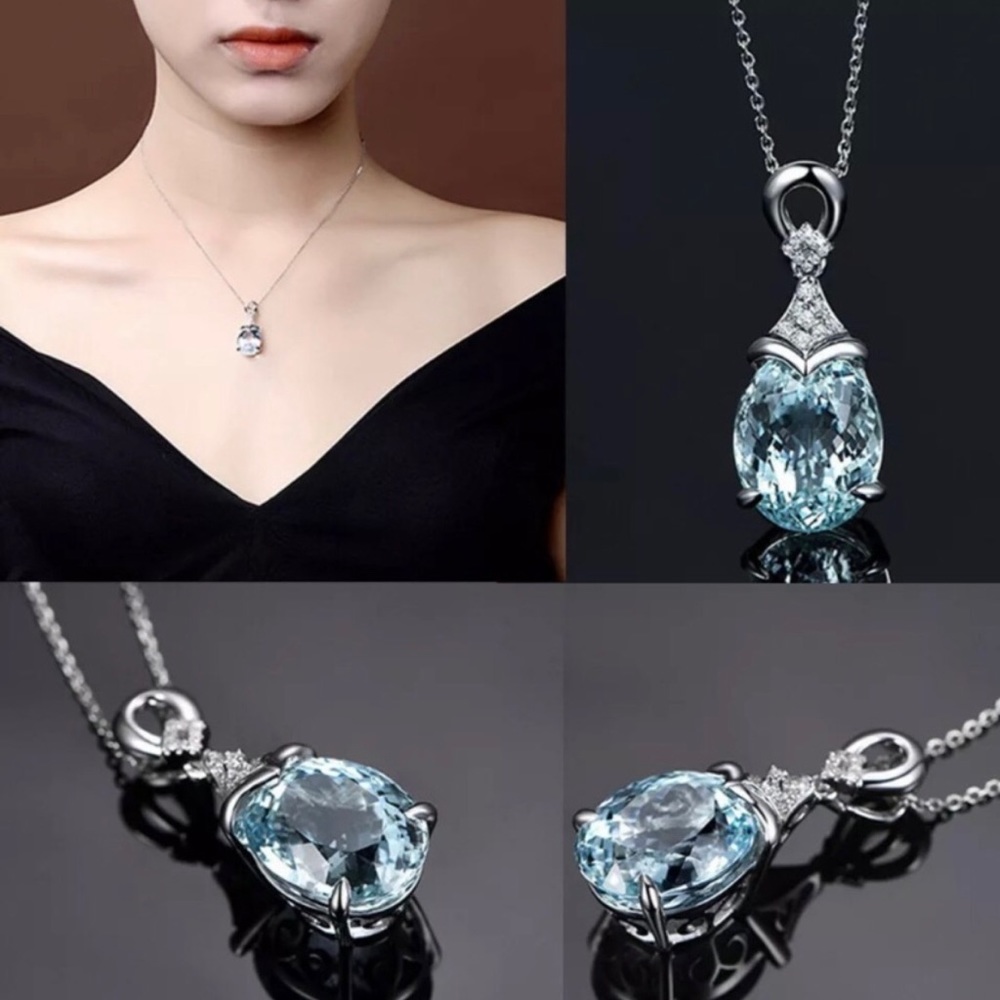 Aquamarine Silver Pendant Necklace